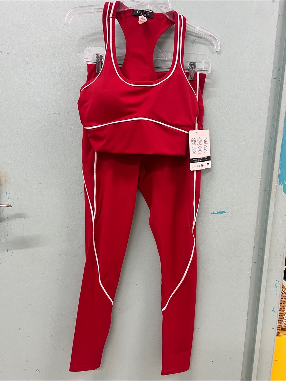 OTOS Red Piped High-Waist Leggings & Sports Bra Set